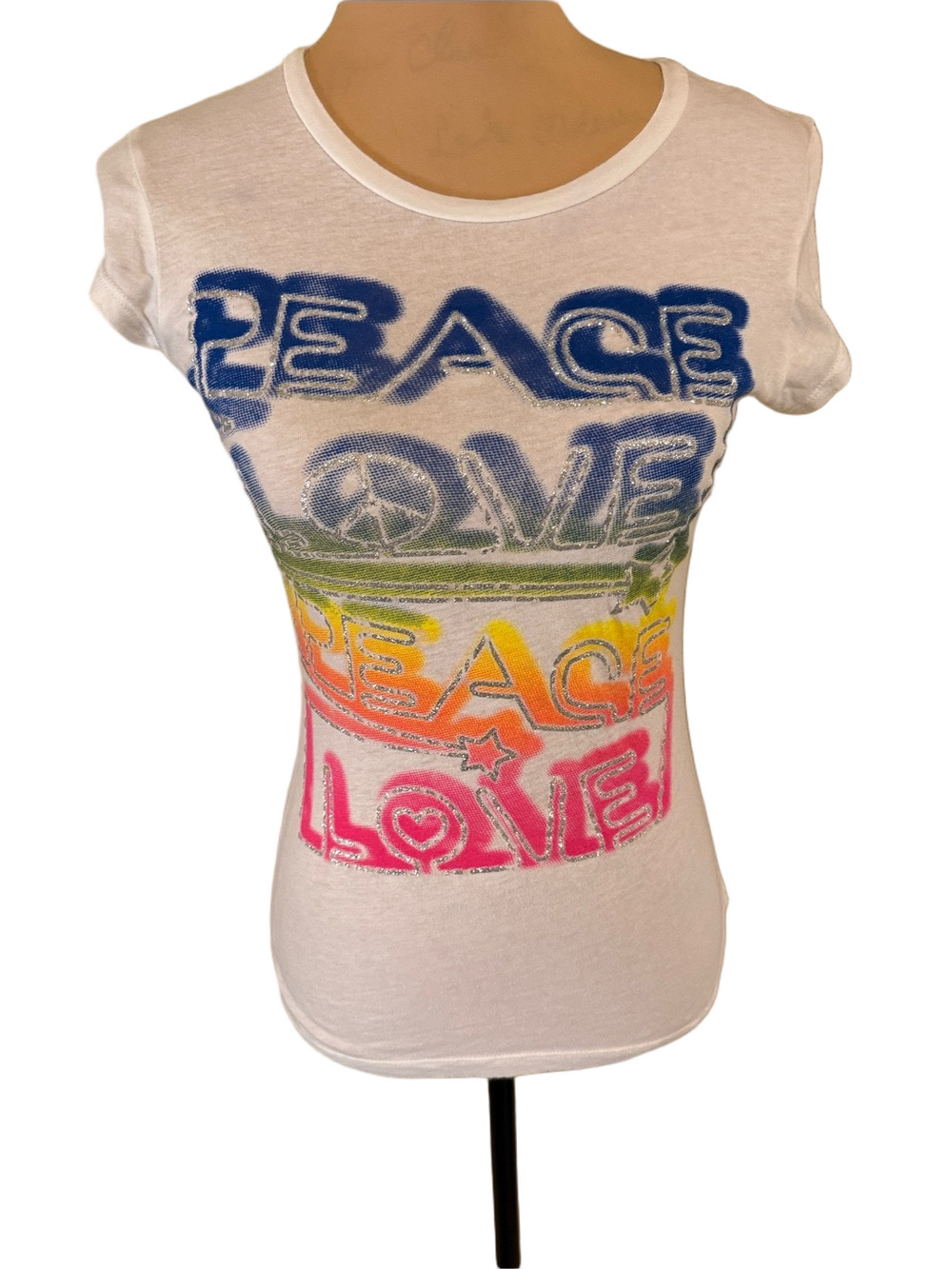 MAX Rave Peace Love Graphic Tee - White with Multicolor Print